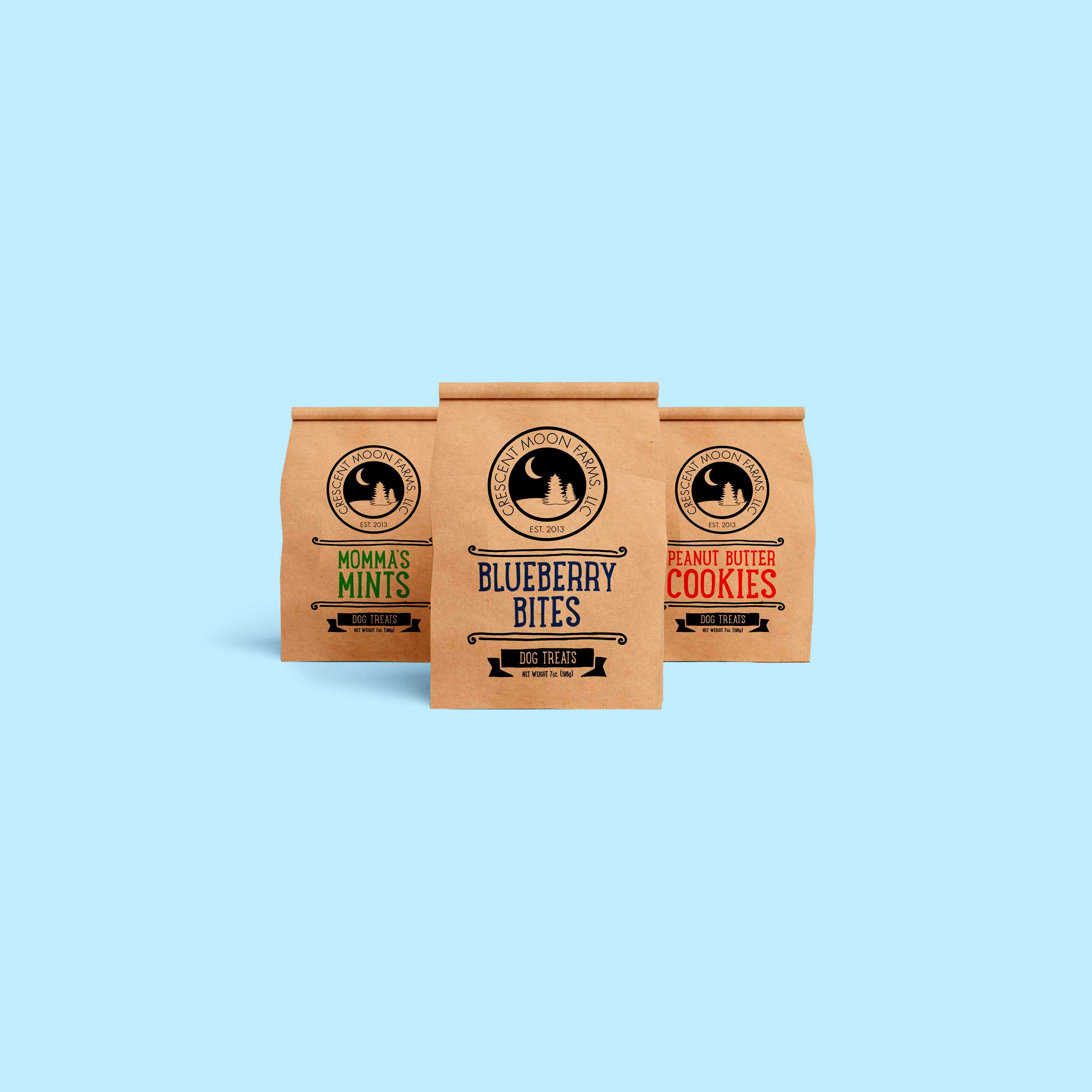 Package design for Crescent Moon Farms dog treats